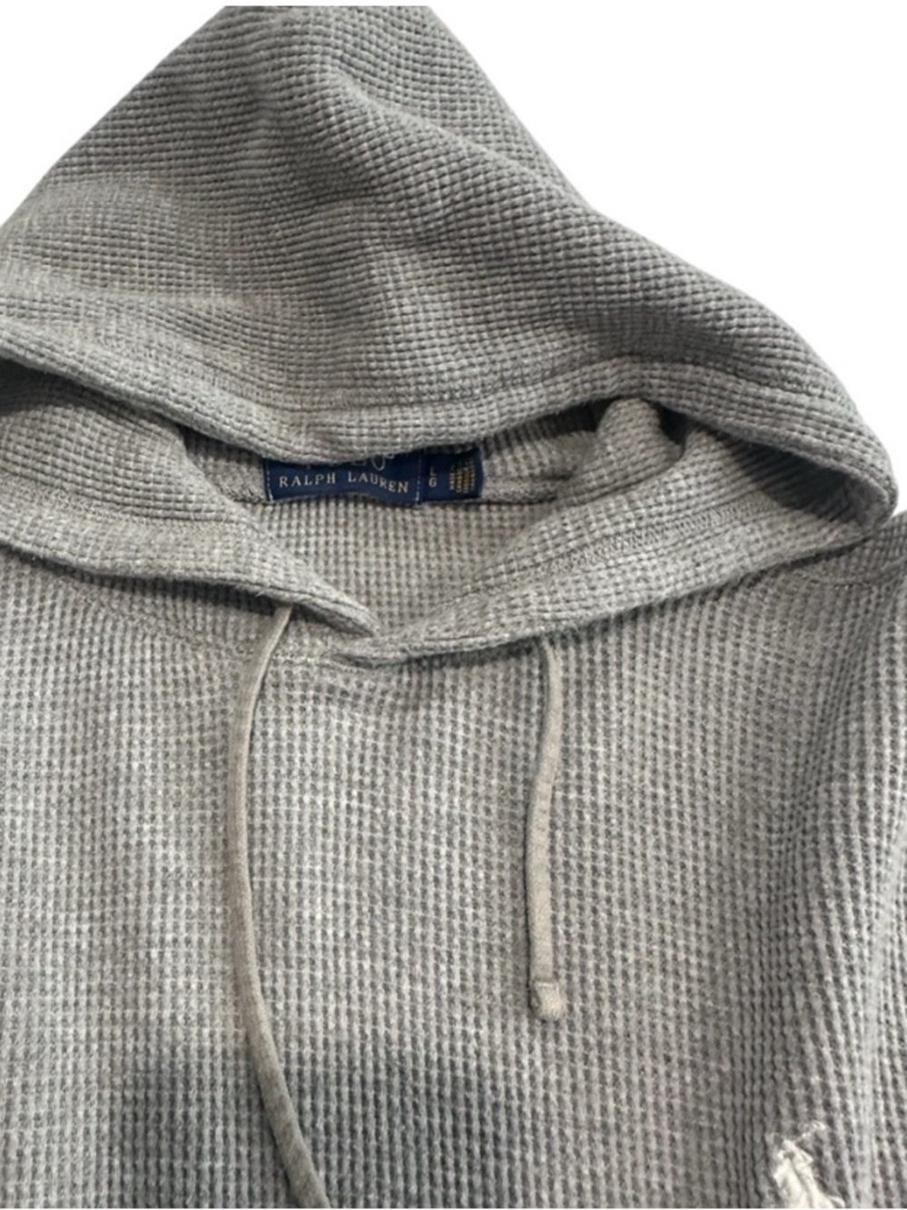 Polo Ralph Lauren Men's Gray Waffle Hoodie Lightweight Sweatshirt Size Large - Picture 2 of 7